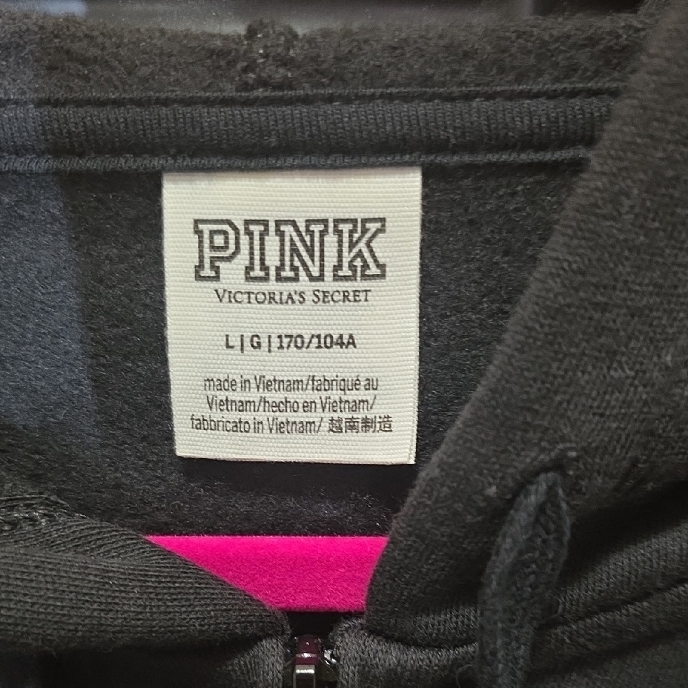 NWT VS PINK- Black Hoodie and Pants Set with Iriescent Rainbow Foil Logo L/XL - Picture 4 of 9